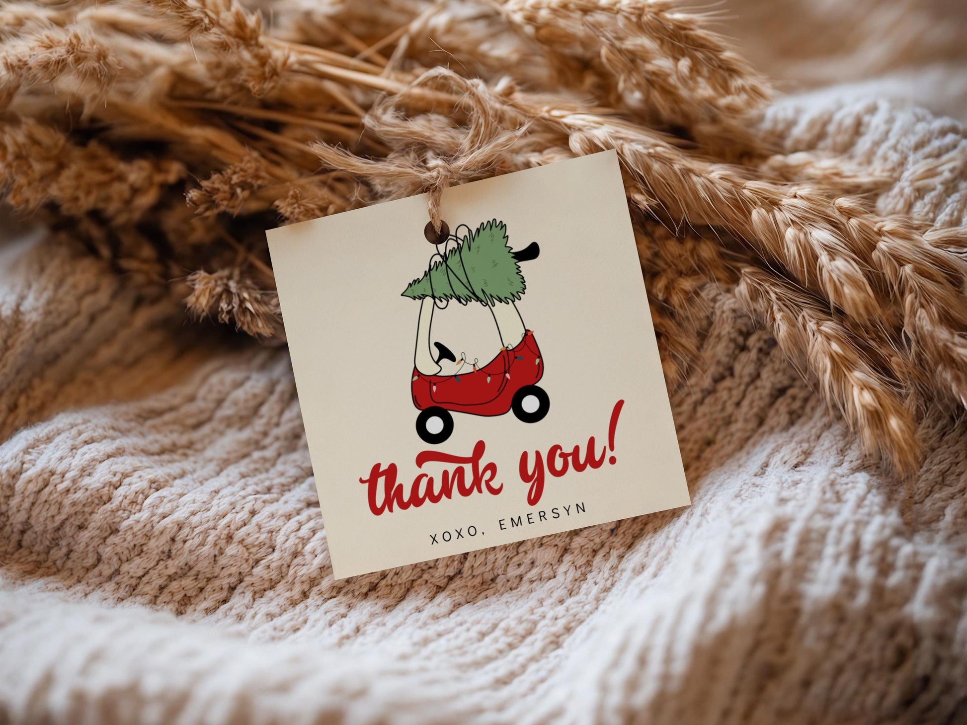 Christmas Tree Toy Car Favor Tag - Goodie Bag Label - December First Birthday Party Decor - Editable Template