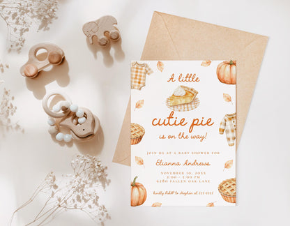 Cutie Pie Baby Shower Invitation, Editable Fall Autumn Pumpkin Invite Template