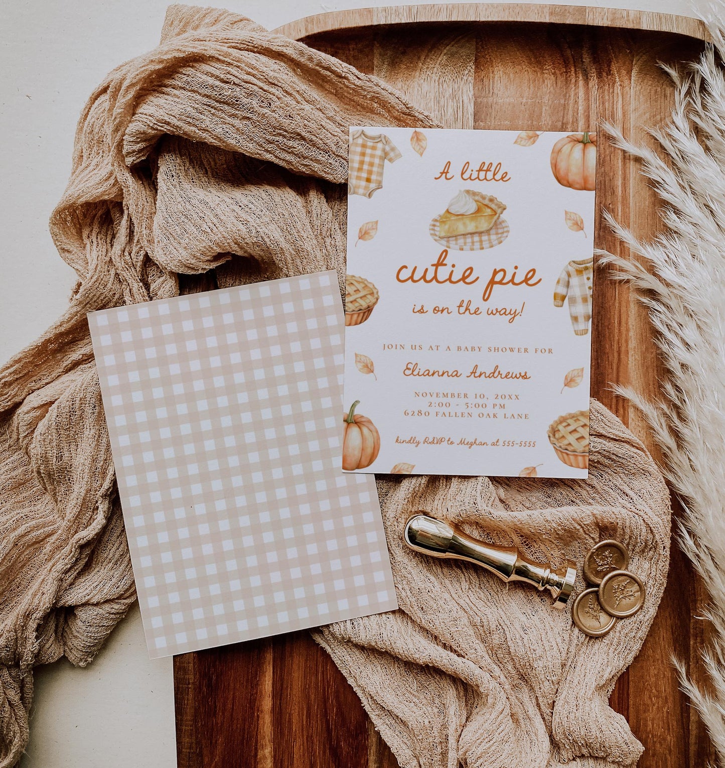 Cutie Pie Baby Shower Invitation, Editable Fall Autumn Pumpkin Invite Template