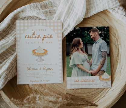 Cutie Pie Baby Shower Invite | Neutral Gingham Arch | Fall Gender Reveal & Coed Couples Shower | Thanksgiving Pumpkin Pie Theme