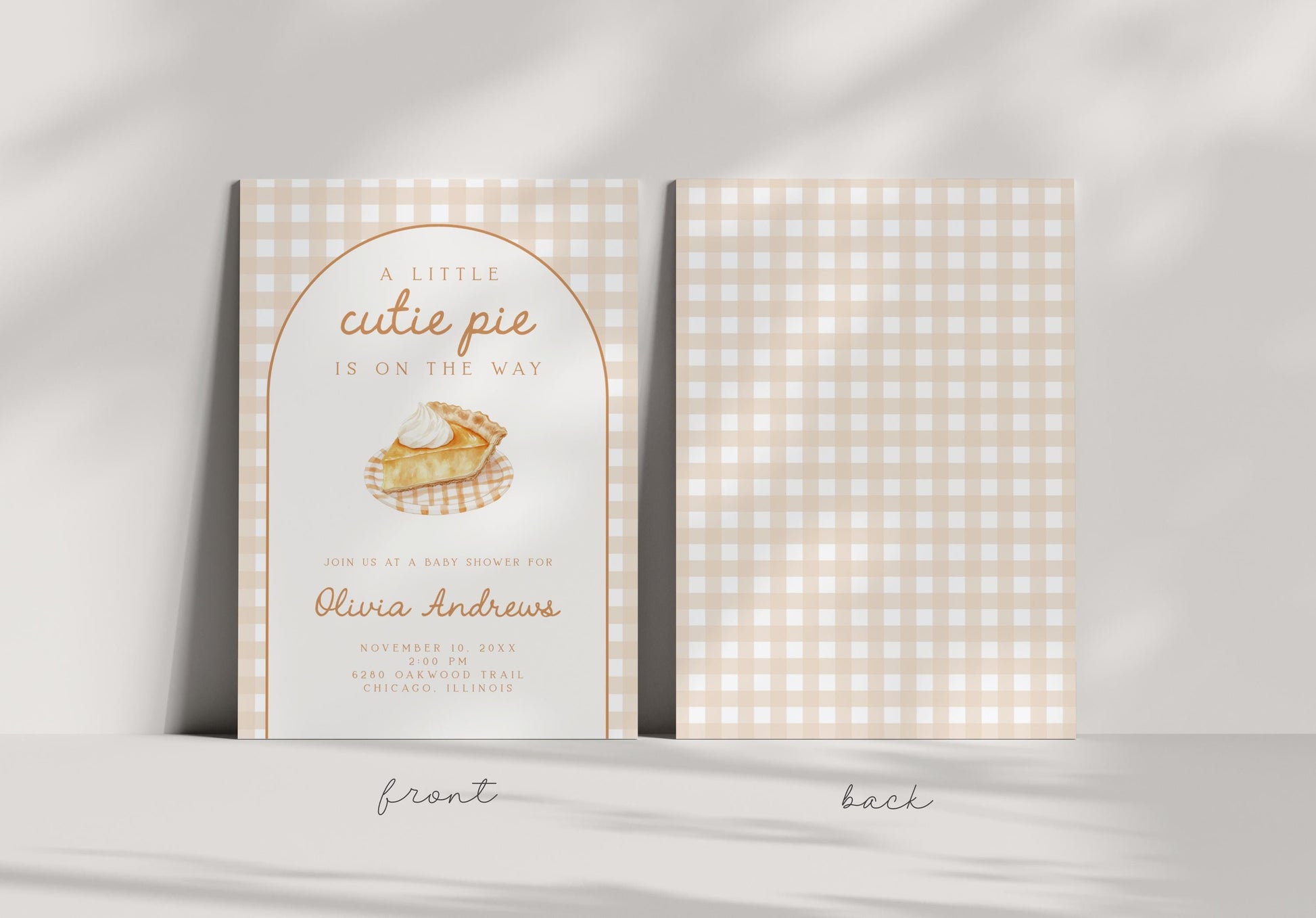 Cutie Pie Pumpkin Baby Shower Invite | Fall Neutral Gingham Arch | Thanksgiving Gender Reveal Template