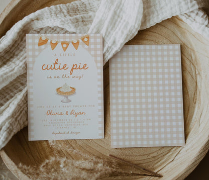 Pumpkin Pie Baby Shower Invitation | Cutie Pie Invite | Neutral Gingham Arch | Fall Coed Couples Shower | Thanksgiving Autumn Gender Reveal