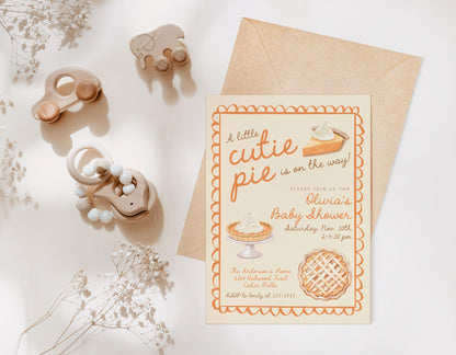 Little Cutie Pie Baby Shower Invitation | Pumpkin Pie Invite | Printable Template | Fall Coed Couples Sprinkle | Thanksgiving Gender Reveal