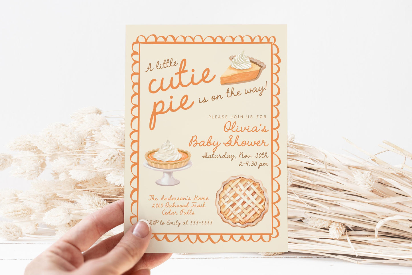 Little Cutie Pie Baby Shower Invitation | Pumpkin Pie Invite | Printable Template | Fall Coed Couples Sprinkle | Thanksgiving Gender Reveal