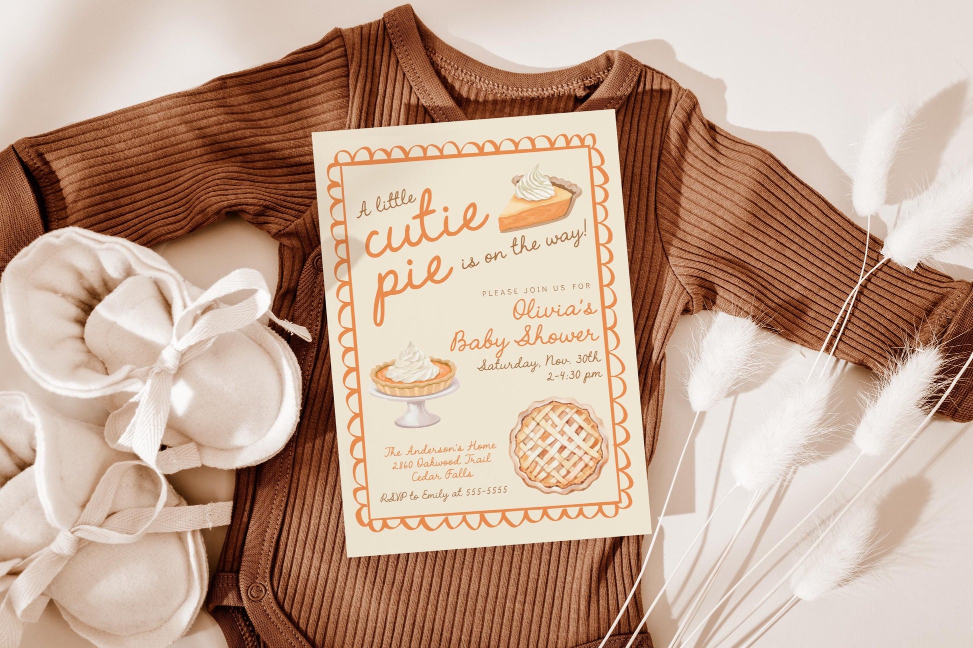 Little Cutie Pie Baby Shower Invitation | Pumpkin Pie Invite | Printable Template | Fall Coed Couples Sprinkle | Thanksgiving Gender Reveal