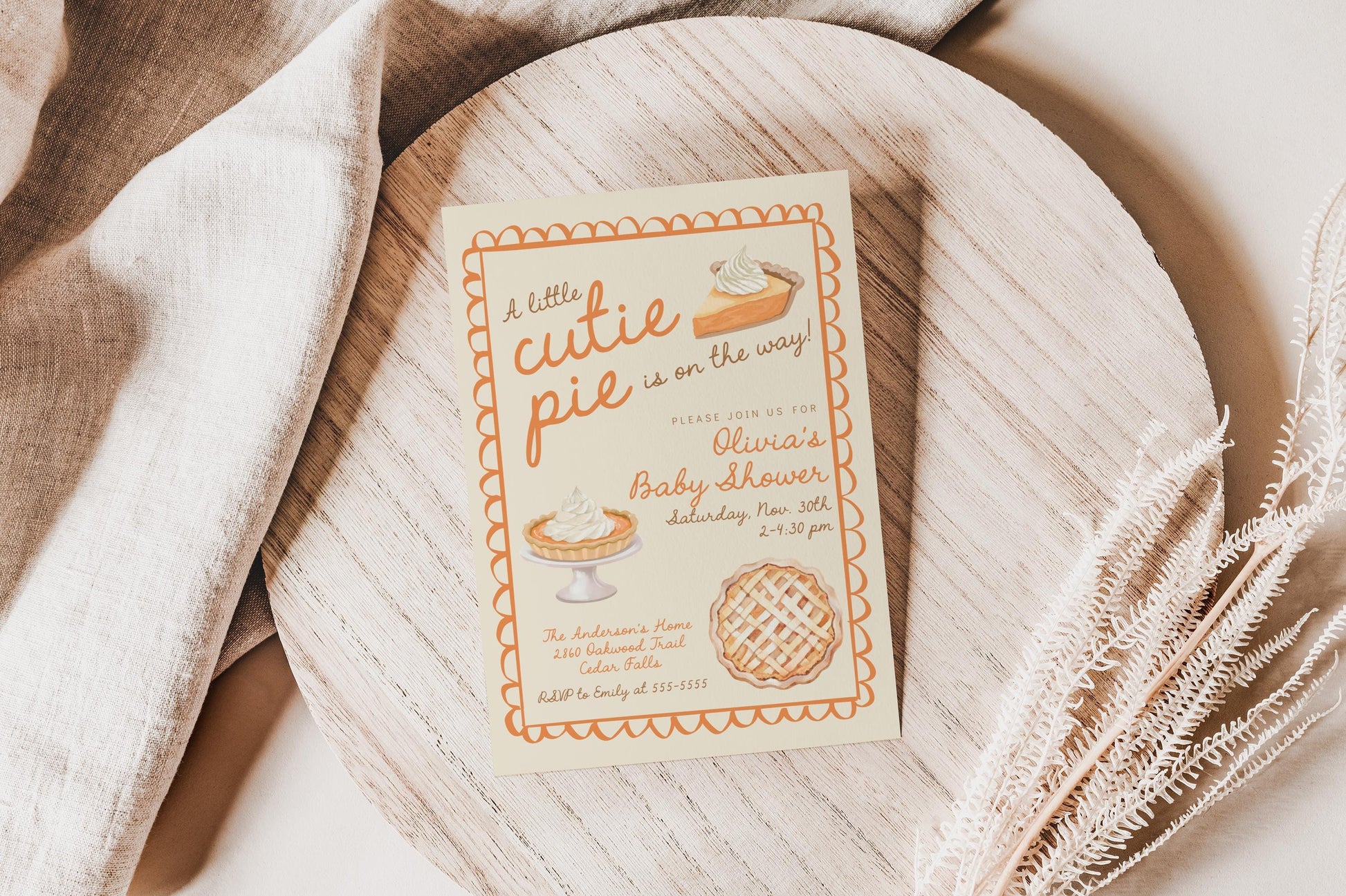 Little Cutie Pie Baby Shower Invitation | Pumpkin Pie Invite | Printable Template | Fall Coed Couples Sprinkle | Thanksgiving Gender Reveal