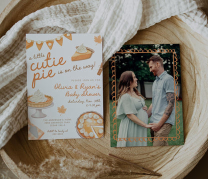 Editable Cutie Pie Baby Shower Invitation Template | Fall Thanksgiving Coed Invite | Pumpkin Pie Whimsical Baby Shower Corjl Template