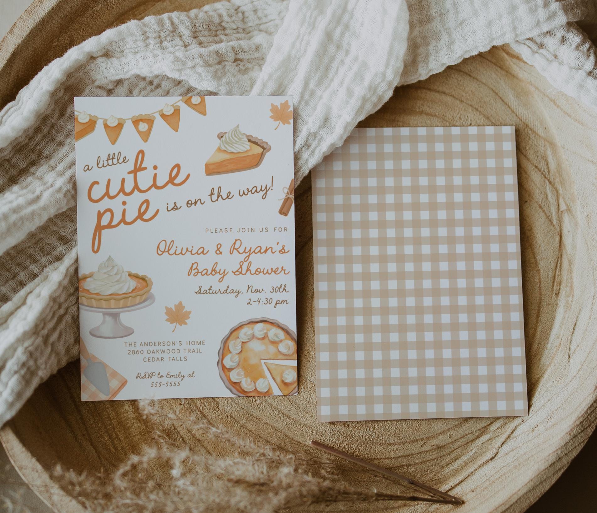 Editable Cutie Pie Baby Shower Invitation Template | Fall Thanksgiving Coed Invite | Pumpkin Pie Whimsical Baby Shower Corjl Template