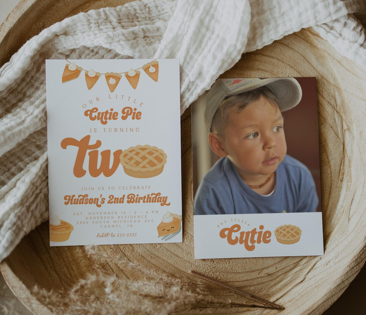 Cutie Pie Is Two Invitation for 2nd Birthday