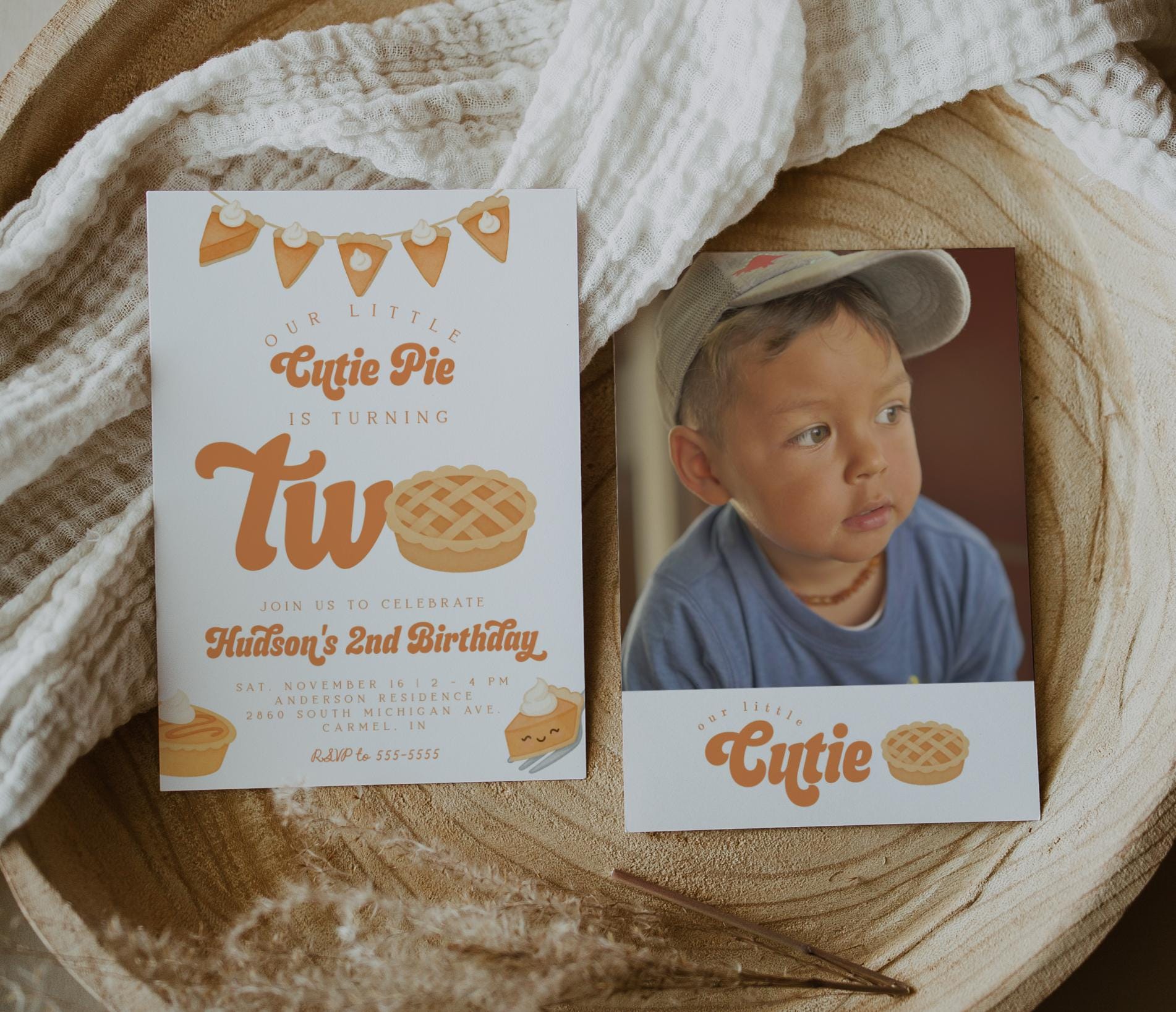 Cutie Pie Is Two Invitation for 2nd Birthday