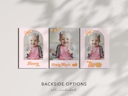 Girl Cutie Pie Second Birthday Invitation | Coquette Bow Editable Template | Fall Aesthetic 2nd Birthday Invite | Pink Orange Pumpkin Pie