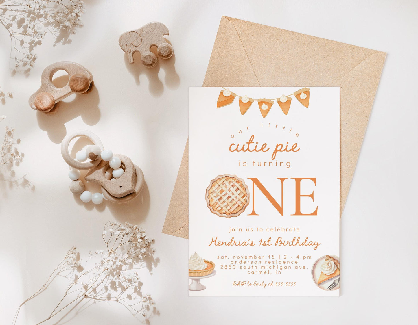 Cutie Pie First Birthday Invitation | Pumpkin Pie 1st Birthday Party | Gender Neutral Invite | Fall Thanksgiving Theme | Editable Printable