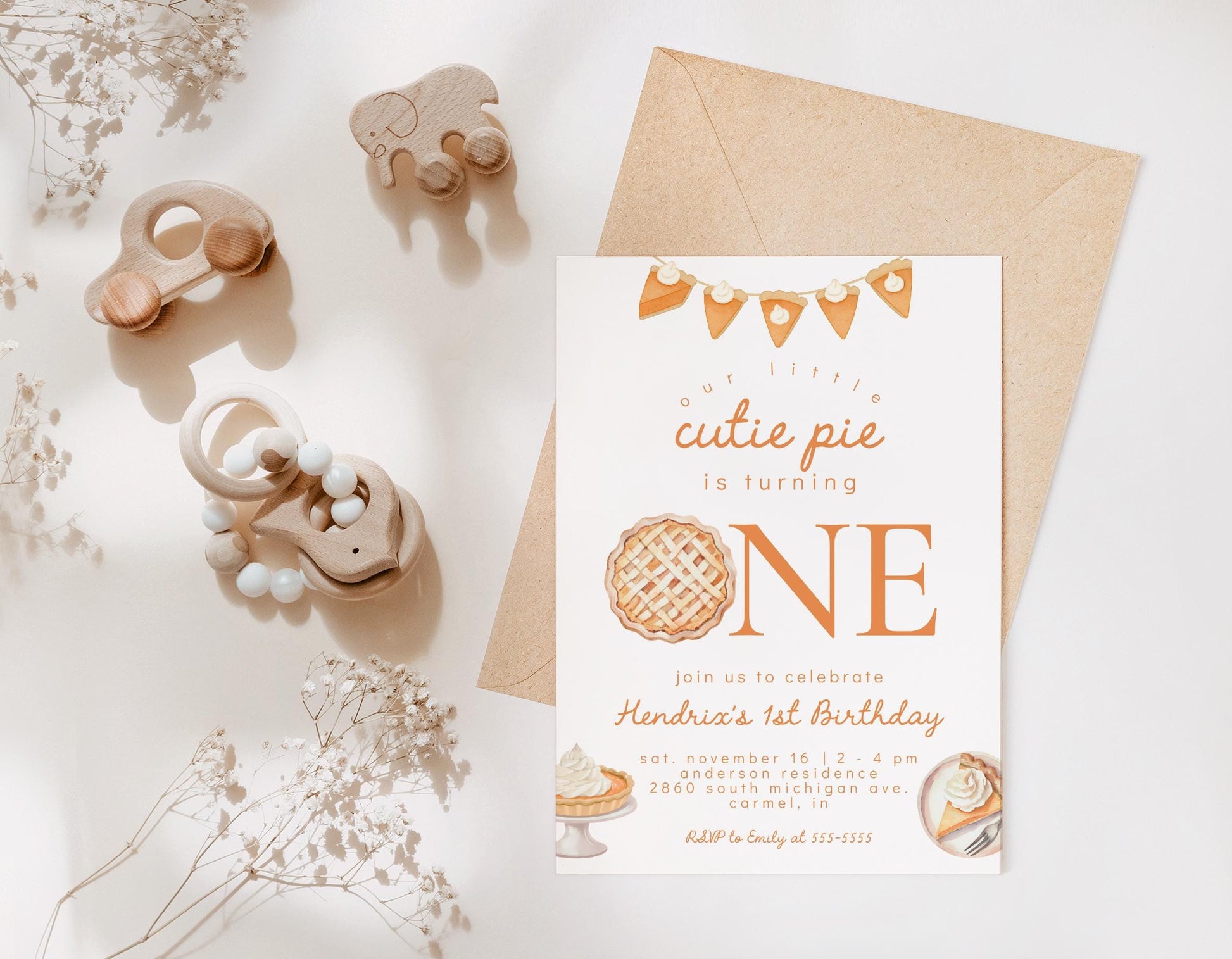 Cutie Pie First Birthday Invitation | Pumpkin Pie 1st Birthday Party | Gender Neutral Invite | Fall Thanksgiving Theme | Editable Printable