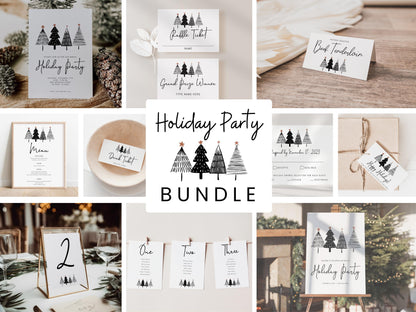 Holiday Party Welcome Banner, Minimalist Black and White Tree Backdrop, Christmas Party Decor, Company Holiday Party Entrance Sign