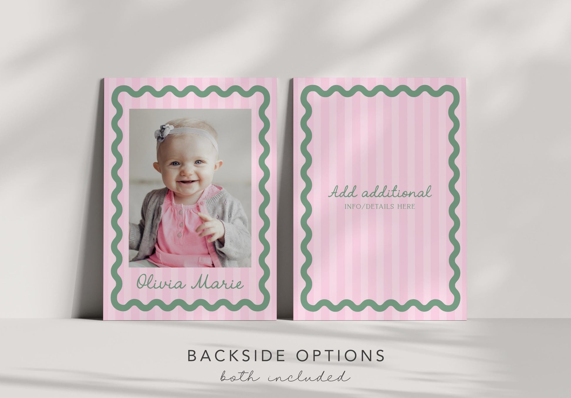 Pink Green Winter Onederland Invitation | Preppy Stripes and Wavy Border Christmas Birthday Invite | Trendy First Birthday Corjl Template