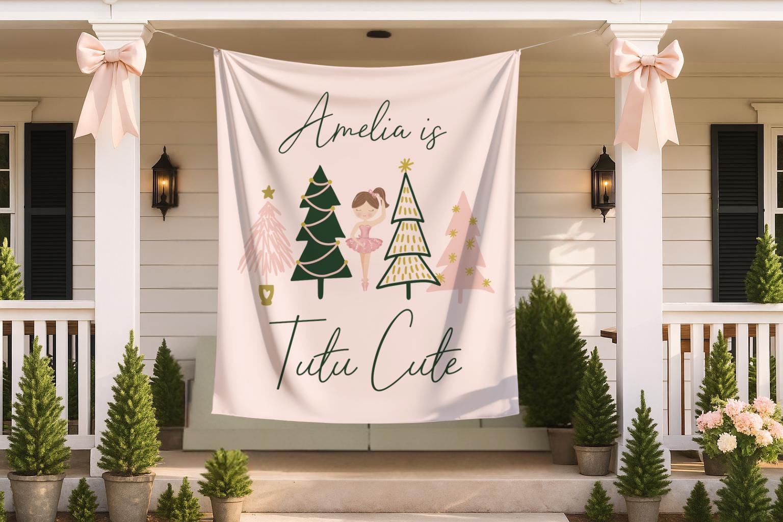 Tutu Cute Backdrop | Girl Winter Christmas Second Birthday Banner | Pink Green Peach Gold Welcome Sign | Personalized Ballerina Decor