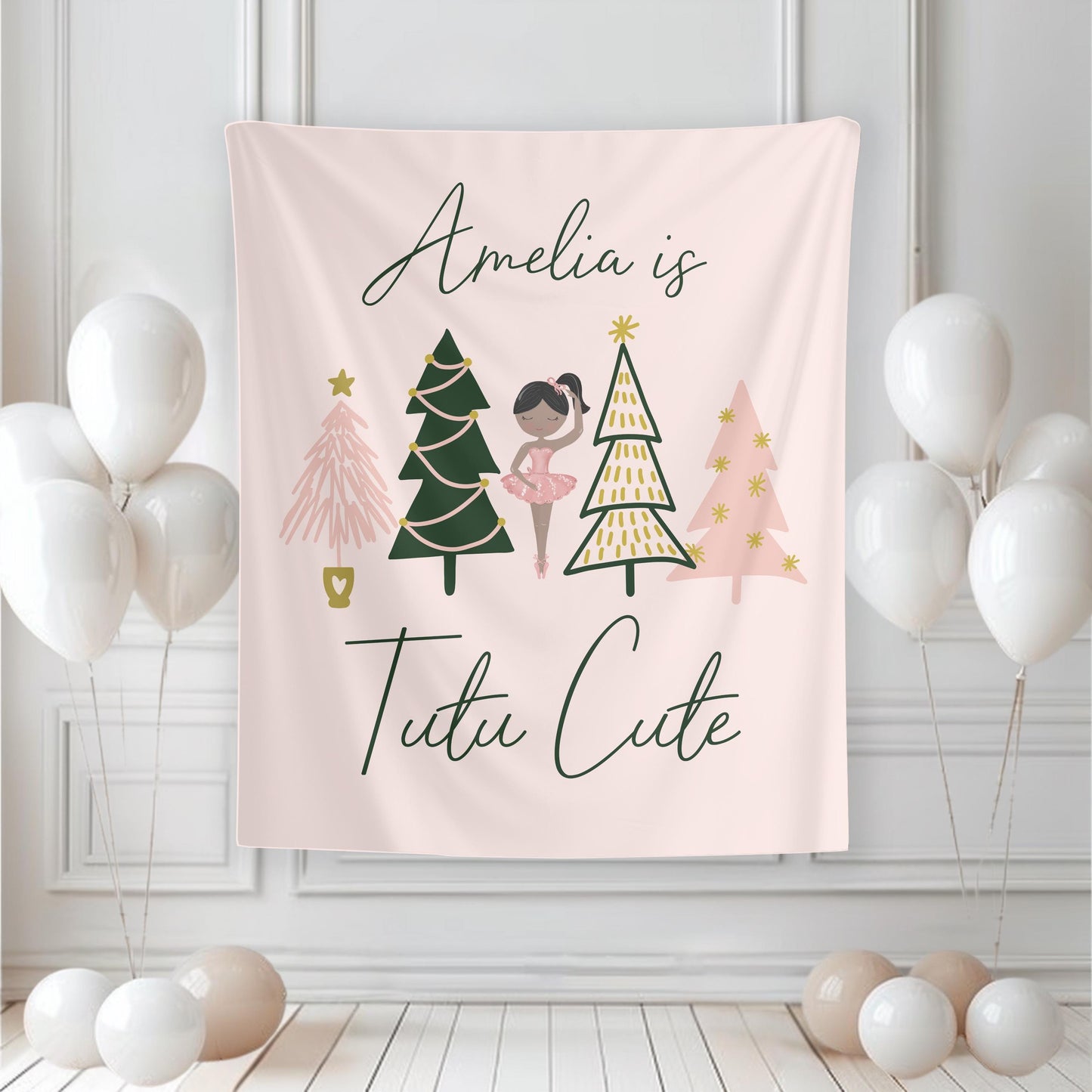 Tutu Cute Backdrop | Girl Winter Christmas Second Birthday Banner | Pink Green Peach Gold Welcome Sign | Personalized Ballerina Decor