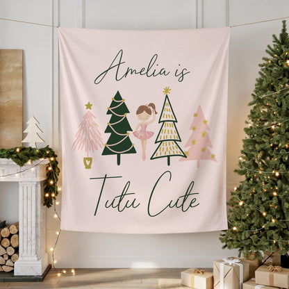 Tutu Cute Backdrop | Girl Winter Christmas Second Birthday Banner | Pink Green Peach Gold Welcome Sign | Personalized Ballerina Decor