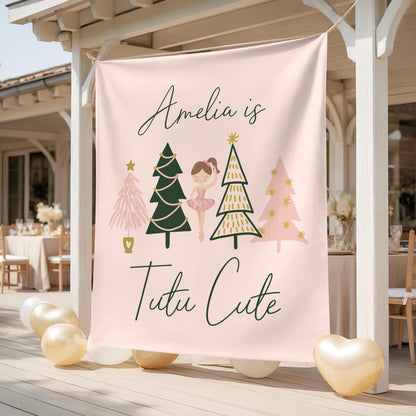 Tutu Cute Backdrop | Girl Winter Christmas Second Birthday Banner | Pink Green Peach Gold Welcome Sign | Personalized Ballerina Decor