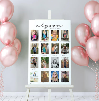 Graduation Photo Template, Photo Collage Sign, 16 School Picture Banner, Photo Board, Preschool, Pre K, Grad Party Decor, EDITABLE