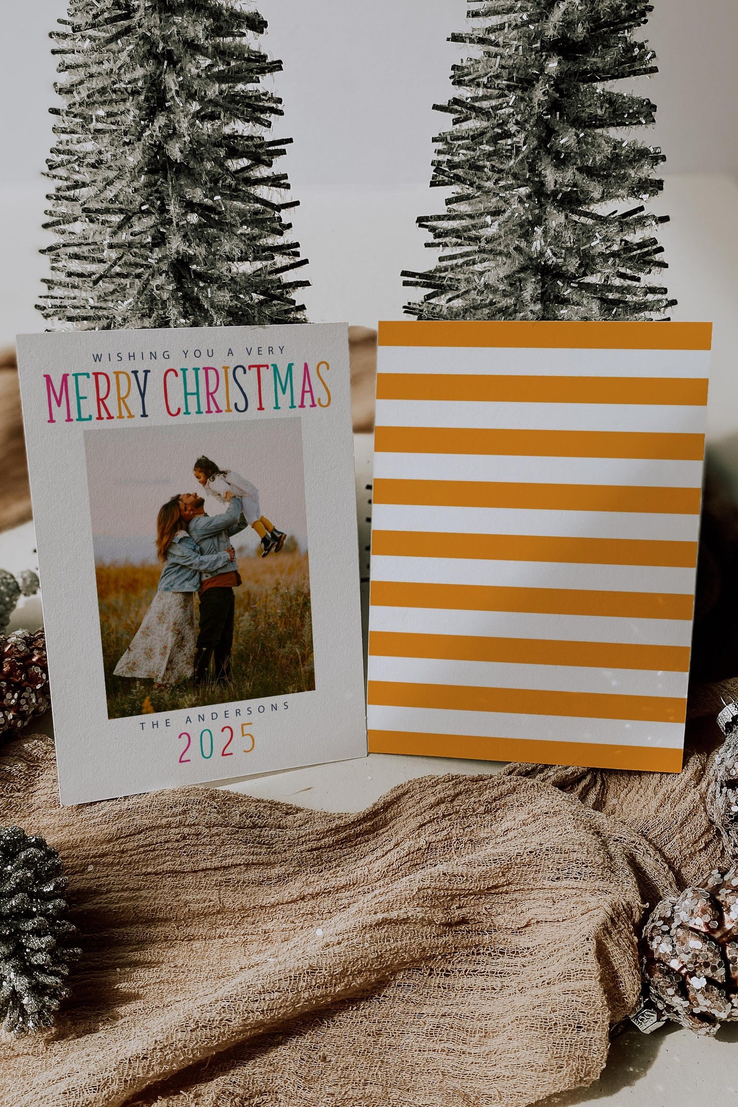 Christmas Photo Card - Holiday Photo Card Template, Colorful Merry Christmas, Yellow, Pink, Teal, DIY, Editable Template - Instant Download