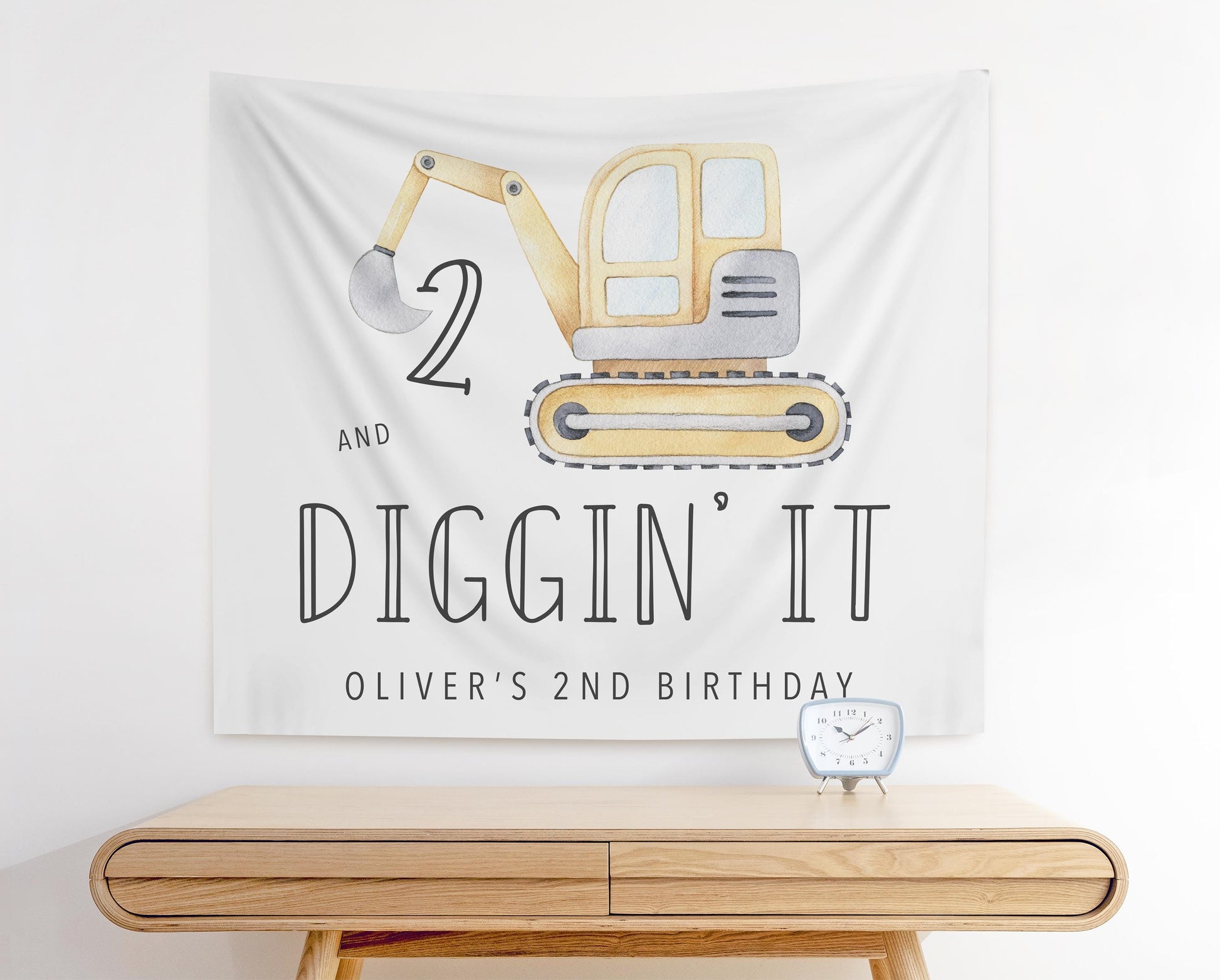 Construction Birthday Invitation | Pale Yellow Crane with Any Age | Watercolor Construction Party Editable Corjl Template