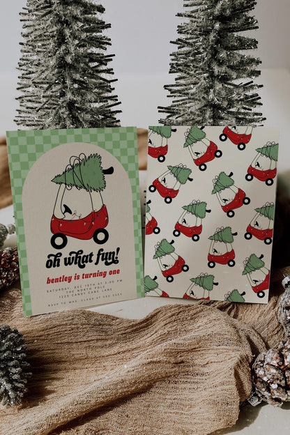 Christmas Toy Car Birthday Time Capsule - Holiday Tree 1st Birthday, First Birthday Party Message, Instant Download, EDITABLE TEMPLATE