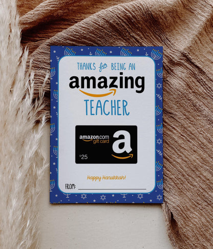 Hanukkah Gift Card Holder for Amazon Gift Card Holder - Amazing Teacher Present - INSTANT DOWNLOAD Printable File