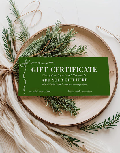 Christmas Gift Certificate, Printable Gift Voucher, Present Coupon, Custom Holiday Ticket, Instant Download, Editable Canva Template