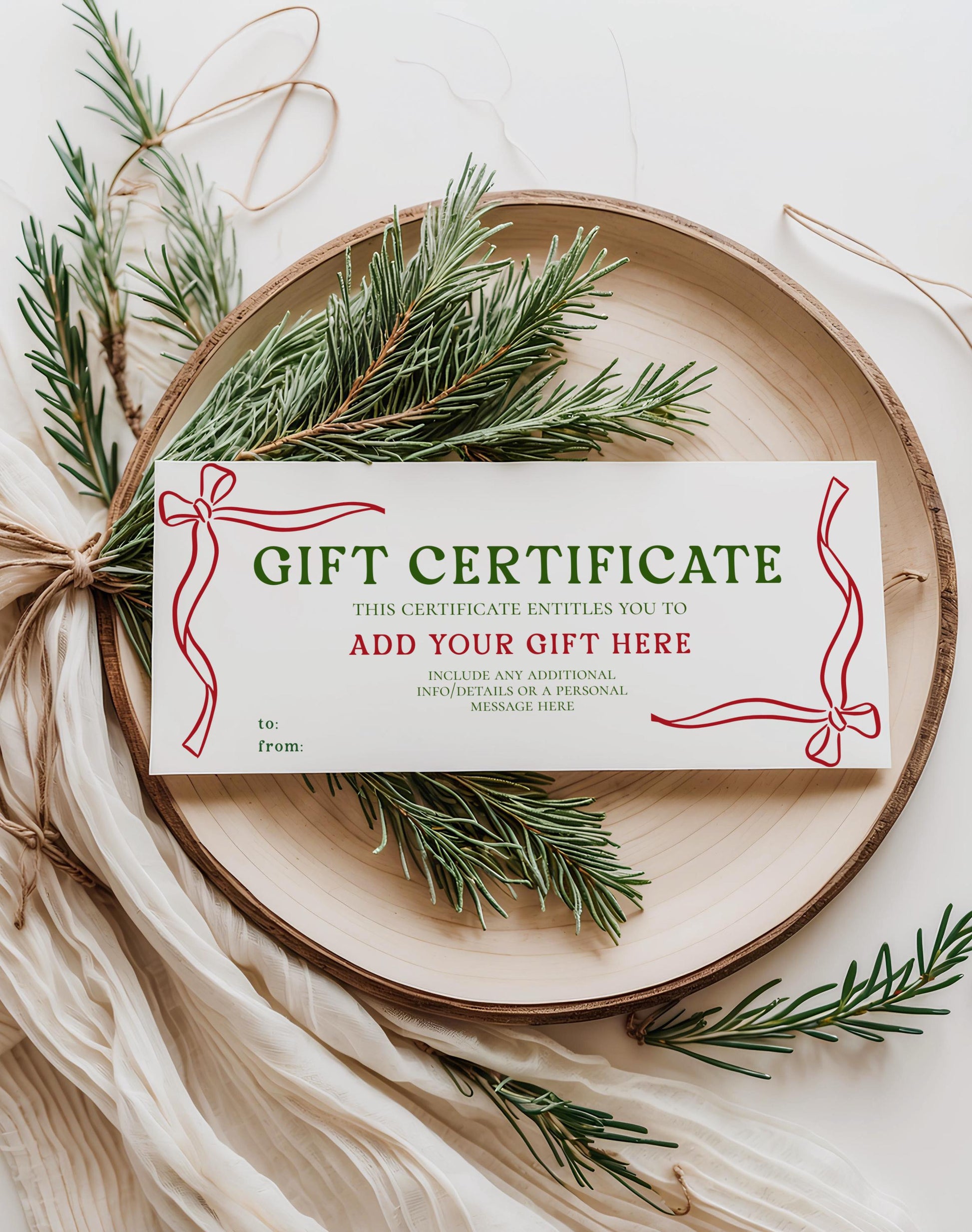 Editable Christmas Gift Certificate, Printable Gift Voucher, Custom Holiday Ticket, Coupon, Canva Template