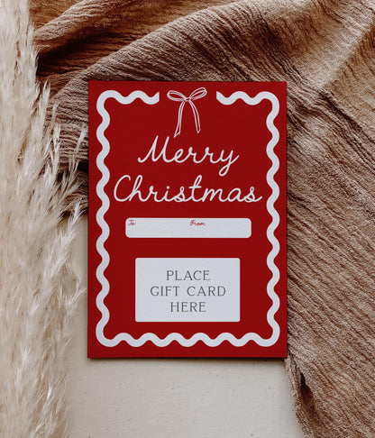 Bow Christmas Gift Card Holder - Merry Christmas Wavy Border Red Printable Present - Last Minute Gift - INSTANT DOWNLOAD