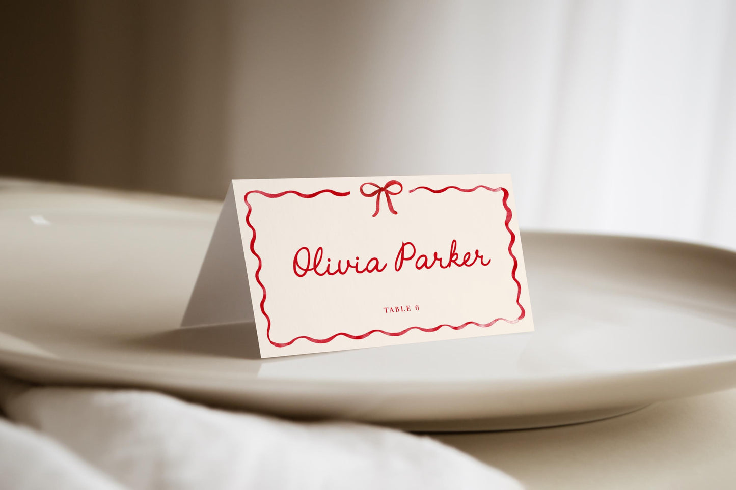 Christmas Bow Food Tent Cards, Holiday Place card, Custom Birthday Buffet Card, Editable Template