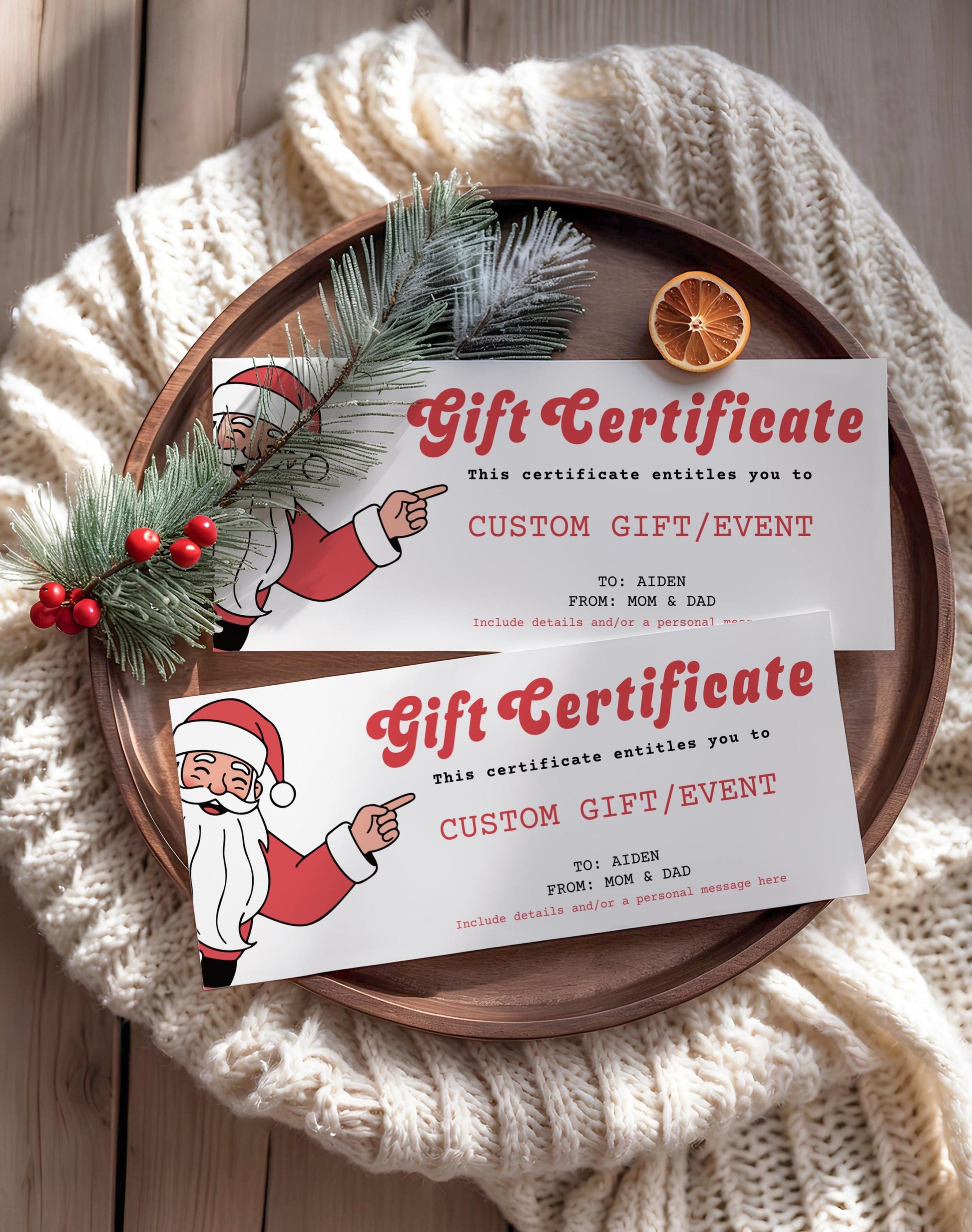 Editable Christmas Gift Certificate, Printable Gift Voucher, Holiday Ticket for Experiences, Present Coupon for Kids, Teens, Canva Template