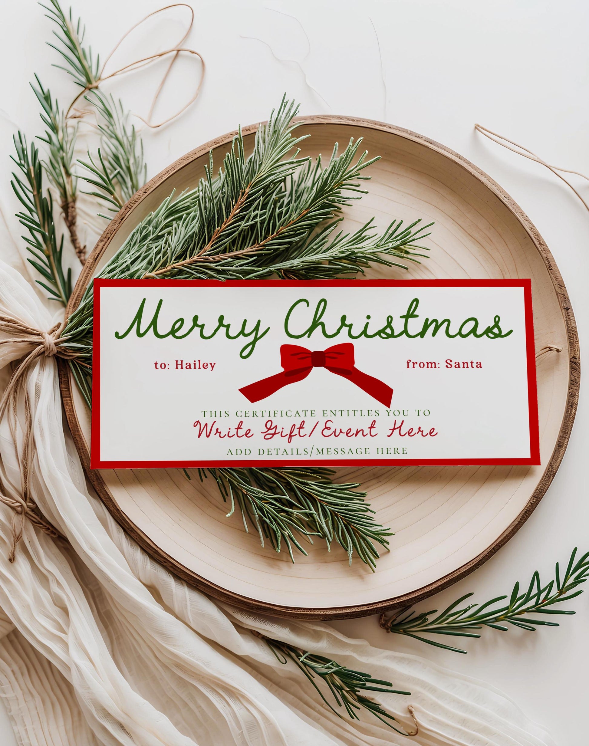 Editable Christmas Gift Certificate, Printable Gift Voucher, Custom Holiday Ticket, Coupon for Event or Experience, Canva Template