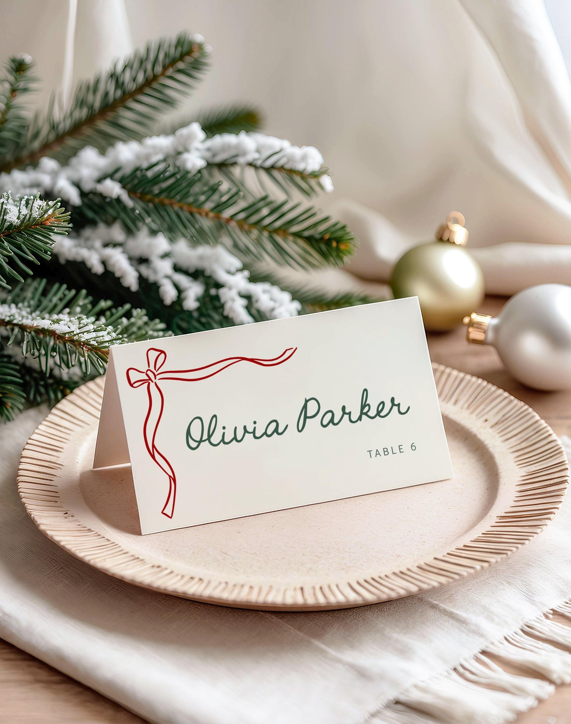 Bow Food Tent Cards, Holiday Place card, Custom Christmas Buffet Card, Editable Template