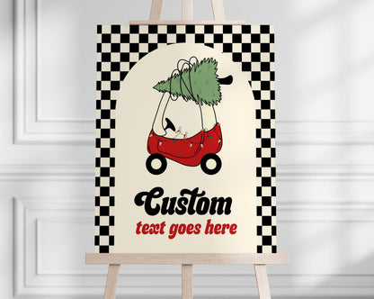 Christmas Tree Toy Car Birthday Sign - Editable Welcome Sign - Oh What Fun First Birthday Party Sign Template