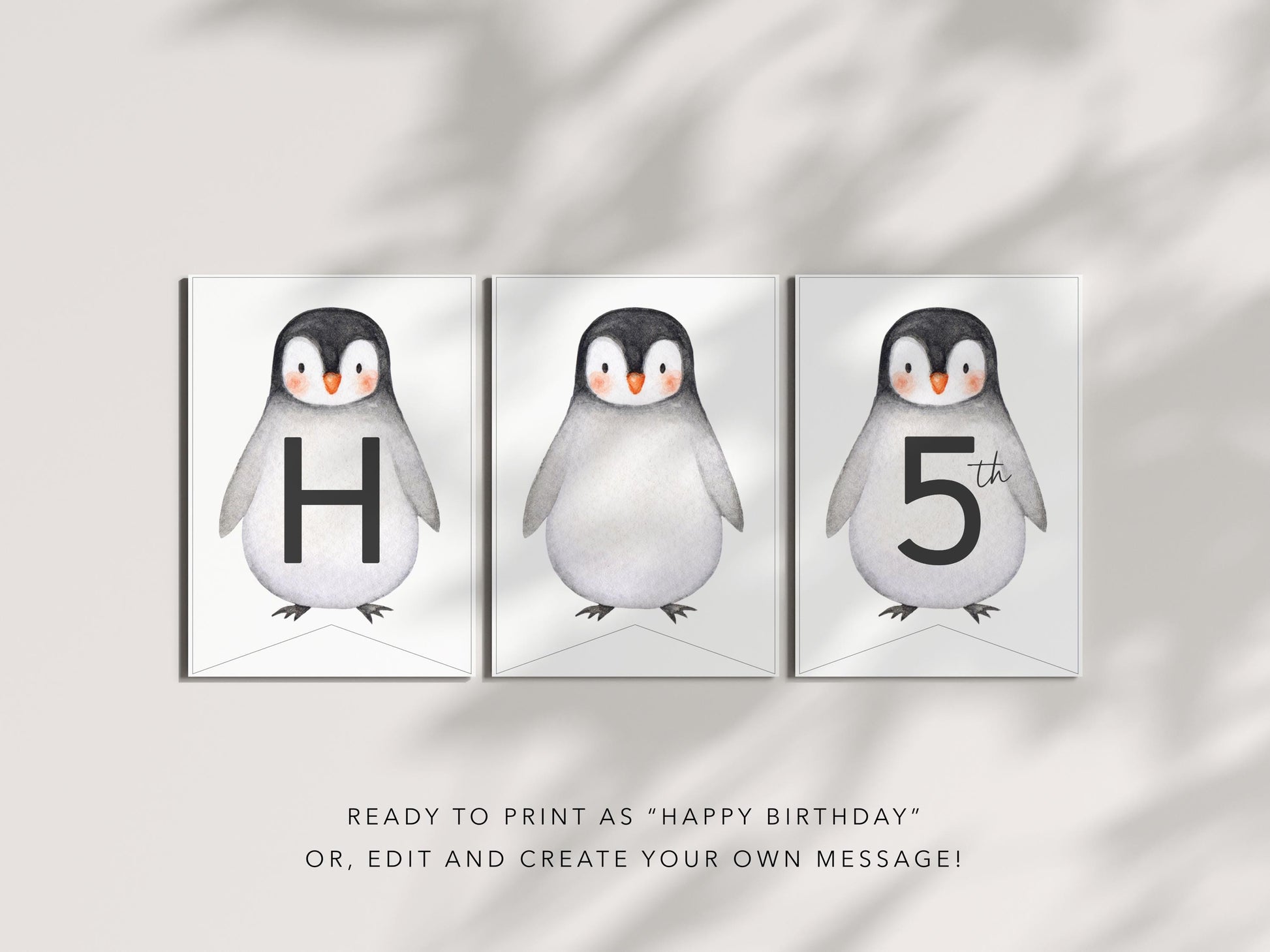 Penguin Birthday Banner - Editable Bunting, Winter Birthday or Baby Shower Decorations Printable - Template