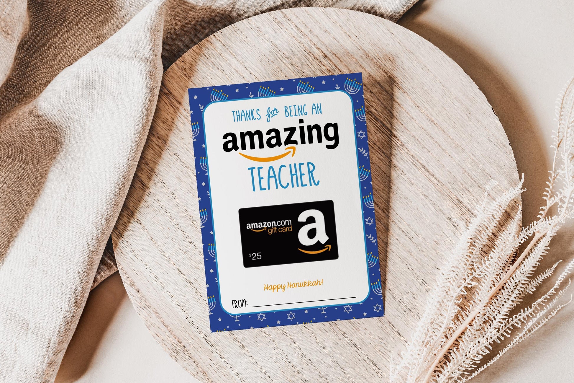 Hanukkah Gift Card Holder for Amazon Gift Card Holder - Amazing Teacher Present - INSTANT DOWNLOAD Printable File