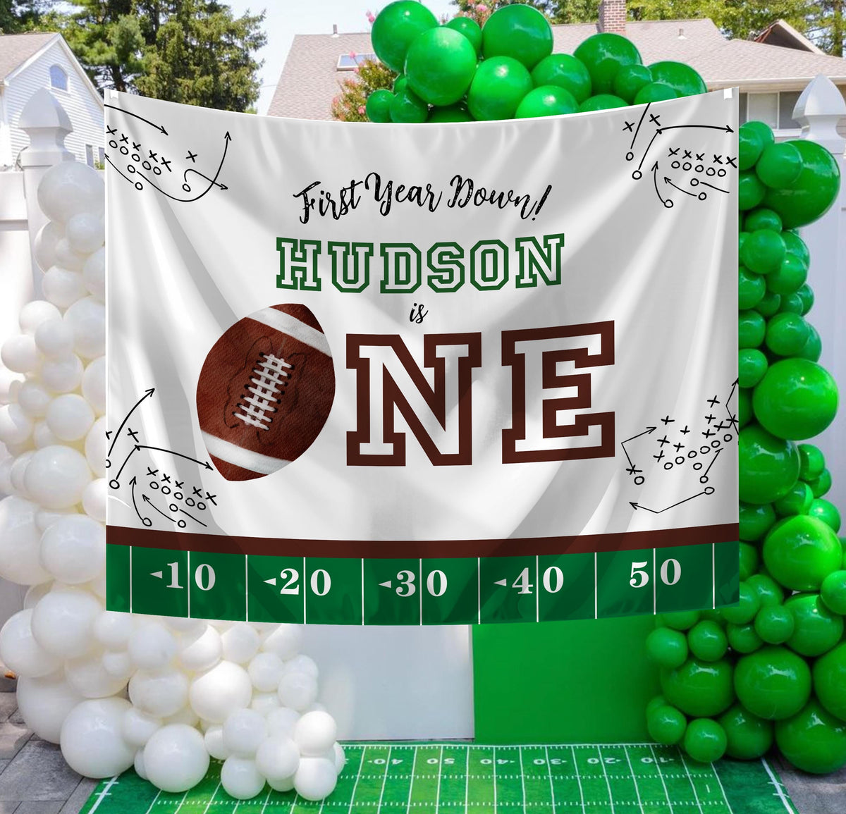Football First Birthday Photo Banner, First Year Down Monthly Picture Banner, Newborn to 12 Months, Printable 5x7 Birthday Decorations