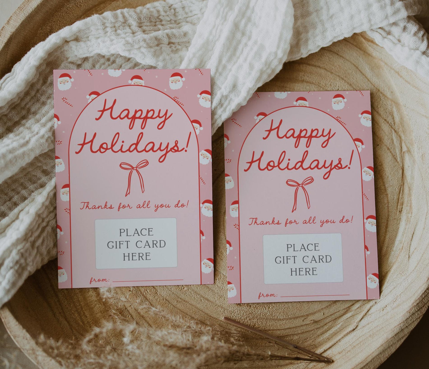 Pink Bow Christmas Gift Card Holder - Happy Holidays - Printable - Girl Christmas Present - Teacher Gift - INSTANT DOWNLOAD