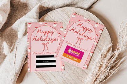 Pink Bow Christmas Gift Card Holder - Happy Holidays - Printable - Girl Christmas Present - Teacher Gift - INSTANT DOWNLOAD