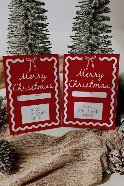 Bow Christmas Gift Card Holder - Merry Christmas Wavy Border Red Printable Present - Last Minute Gift - INSTANT DOWNLOAD