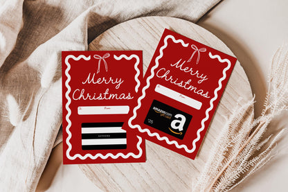 Bow Christmas Gift Card Holder - Merry Christmas Wavy Border Red Printable Present - Last Minute Gift - INSTANT DOWNLOAD