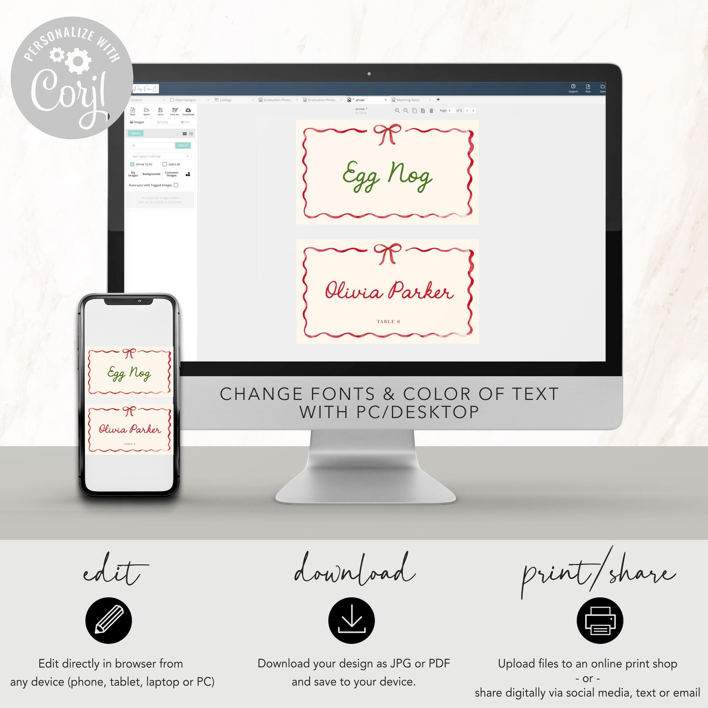 Christmas Bow Food Tent Cards, Holiday Place card, Custom Birthday Buffet Card, Editable Template