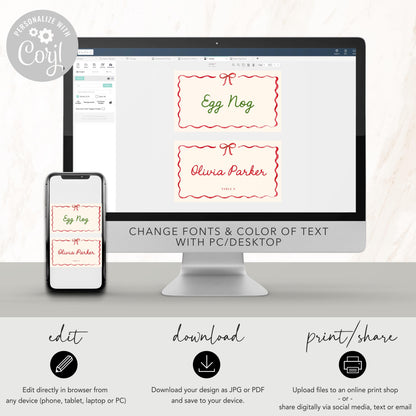 Christmas Bow Food Tent Cards, Holiday Place card, Custom Birthday Buffet Card, Editable Template