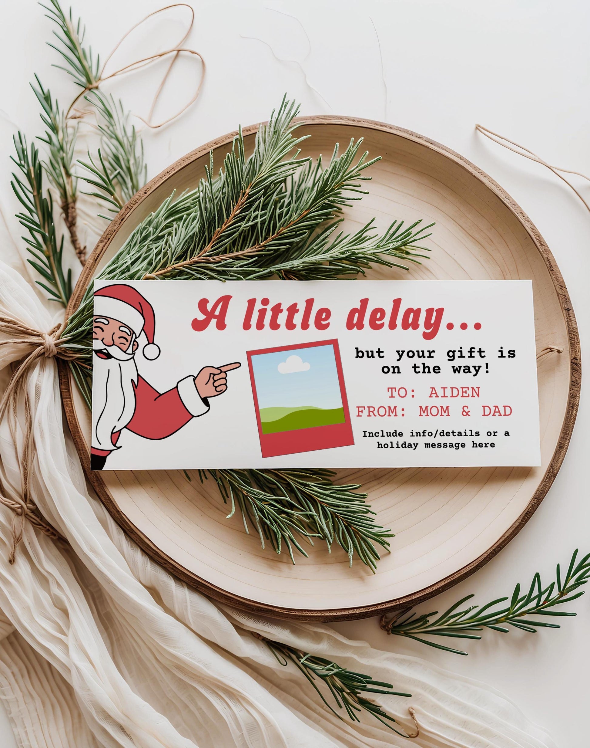 Christmas Gift Delay Certificate, Editable Canva Template, Printable Late Gift Note Photo, Instant Download, Coupon, Holiday Gift Voucher