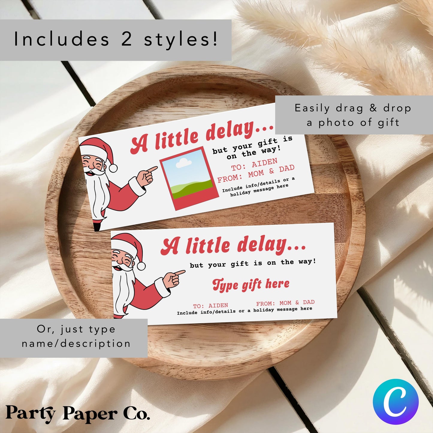 Christmas Gift Delay Certificate, Editable Canva Template, Printable Late Gift Note Photo, Instant Download, Coupon, Holiday Gift Voucher