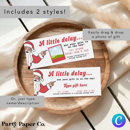 Christmas Gift Delay Certificate, Editable Canva Template, Printable Late Gift Note Photo, Instant Download, Coupon, Holiday Gift Voucher
