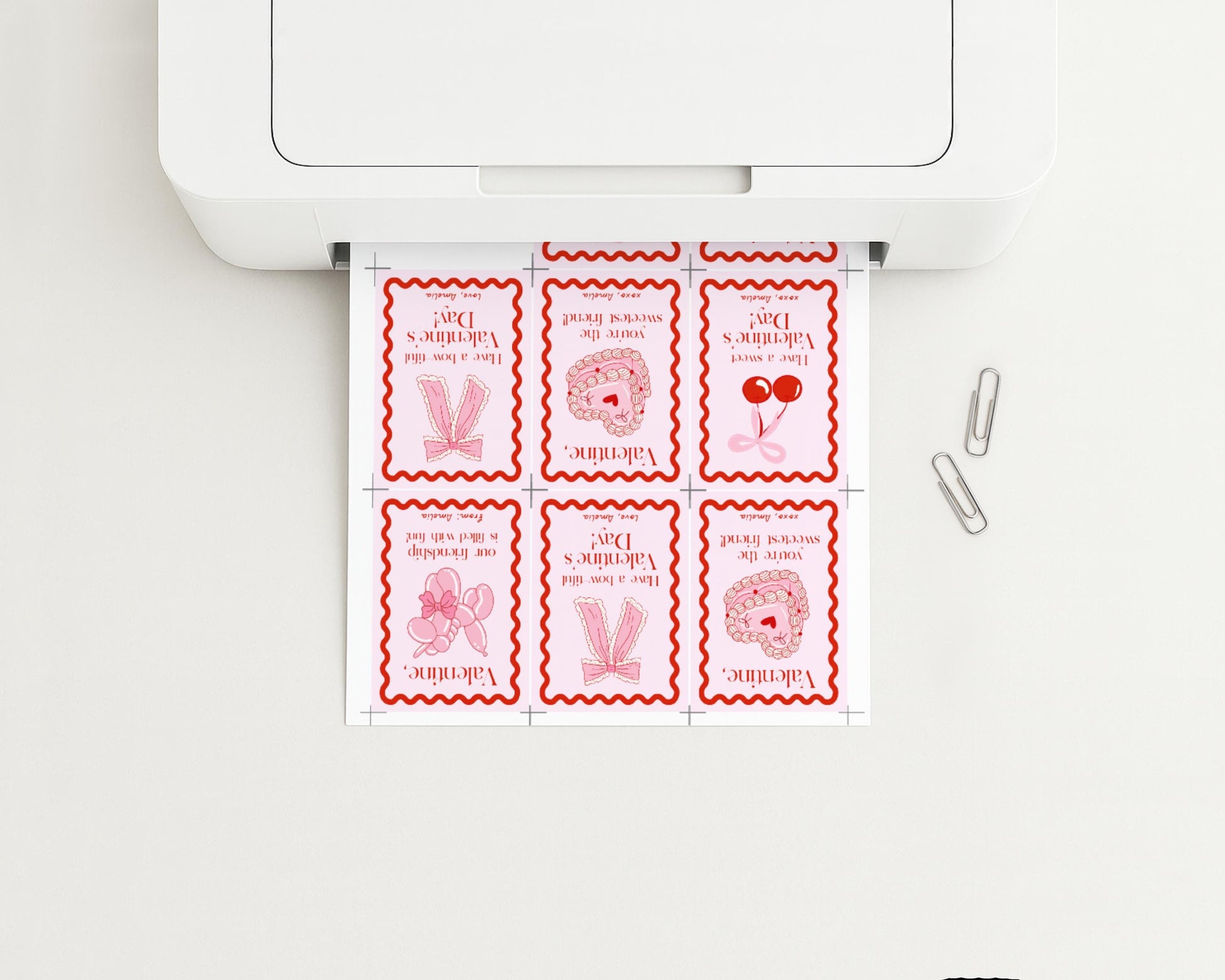 Girly Valentine - Coquette Bow Valentine Card, Editable Template - Cherry Aesthetic School Valentine Card - Printable Valentine for Girls