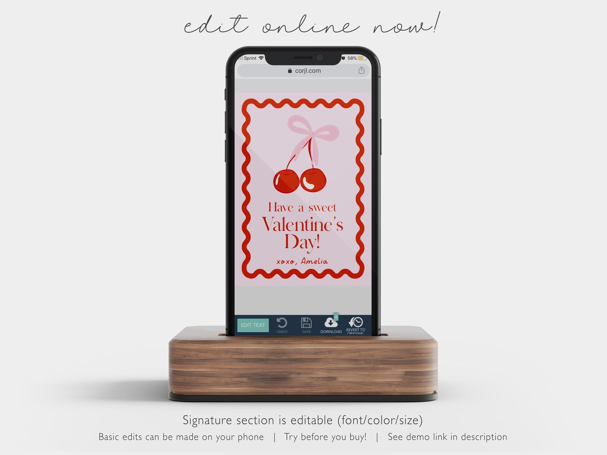 Girly Valentine - Coquette Bow Valentine Card, Editable Template - Cherry Aesthetic School Valentine Card - Printable Valentine for Girls